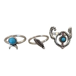 Vintage Bohemian Silver Tone Ring Set